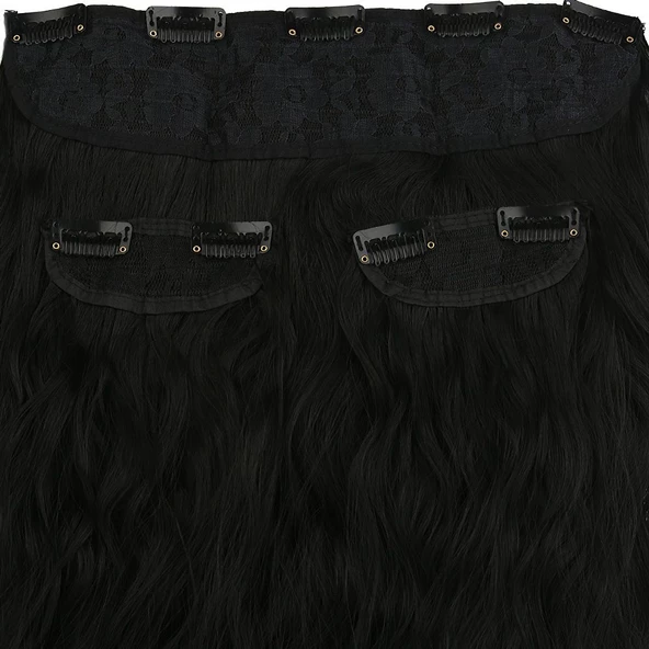 Fiber Sentetik Kabarık Dalgalı Yarım Ay + 2 Yan Çıt Çıt - Siyah - Resim 2