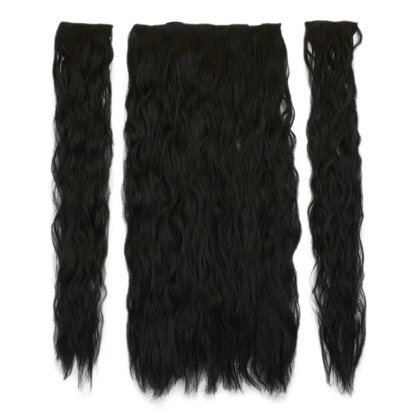 Fiber Sentetik Kabarık Dalgalı Yarım Ay + 2 Yan Çıt Çıt - Siyah ürün görseli