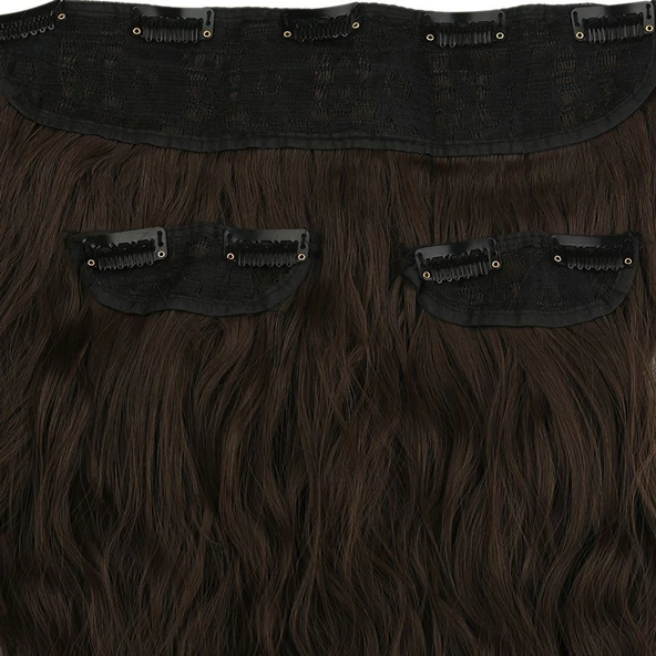 Fiber Sentetik Kabarık Dalgalı Yarım Ay + 2 Yan Çıt Çıt - Açık Kahve - Resim 2