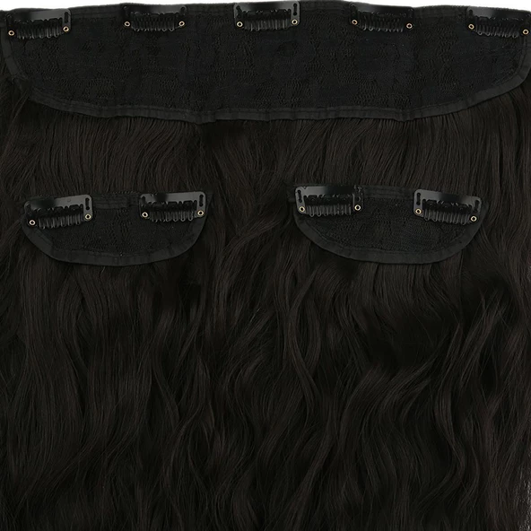 Fiber Sentetik Kabarık Dalgalı Yarım Ay + 2 Yan Çıt Çıt - Kahverengi - Resim 2