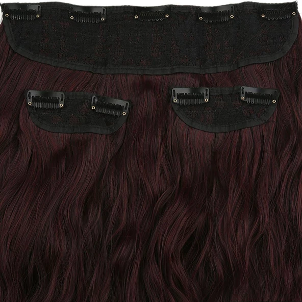 Fiber Sentetik Kabarık Dalgalı Yarım Ay + 2 Yan Çıt Çıt - Koyu Kızıl - Resim 2