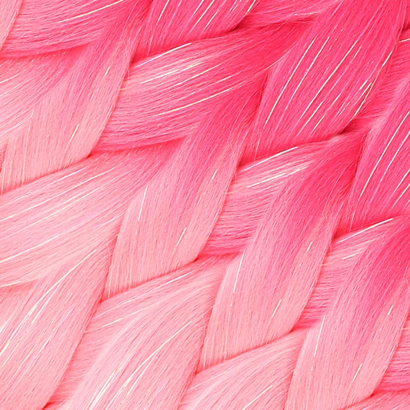 Simli Koyu Pembe / Pembe / Şeker Pembesi Ombreli Örgülük Saç 100 Gr. - 2