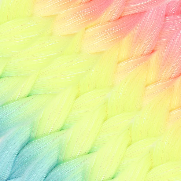 Simli Fuşya / Neon Sarı / Açık Mavi Ombreli Örgülük Saç 100 Gr. - 2