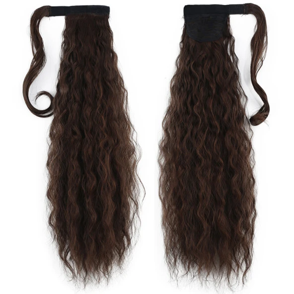 Bağlamalı Kabarık Dalgalı At Kuyruğu - Kahve Karamel ürün görseli