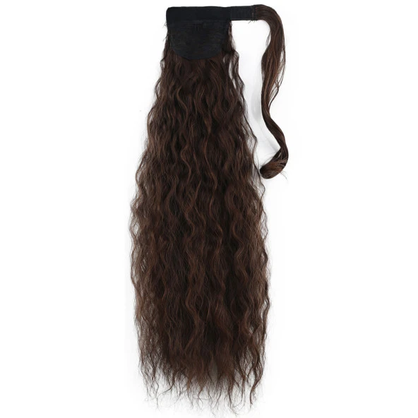 Bağlamalı Kabarık Dalgalı At Kuyruğu - Kahve Karamel - Resim 3