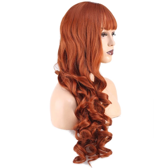Dalgalı Perçemli Uzun Fiber Sentetik Peruk - Bakır - Resim 2