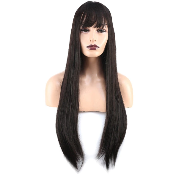 Düz Perçemli Uzun Fiber Sentetik Peruk - Kahverengi ürün görseli