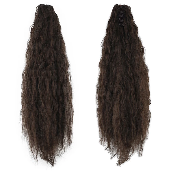 Tokalı Kabarık Dalgalı At Kuyruğu - Açık Kahve - Resim 4