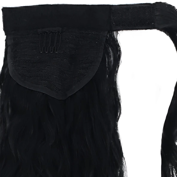 Bağlamalı Kabarık Dalgalı At Kuyruğu - Siyah - Resim 4