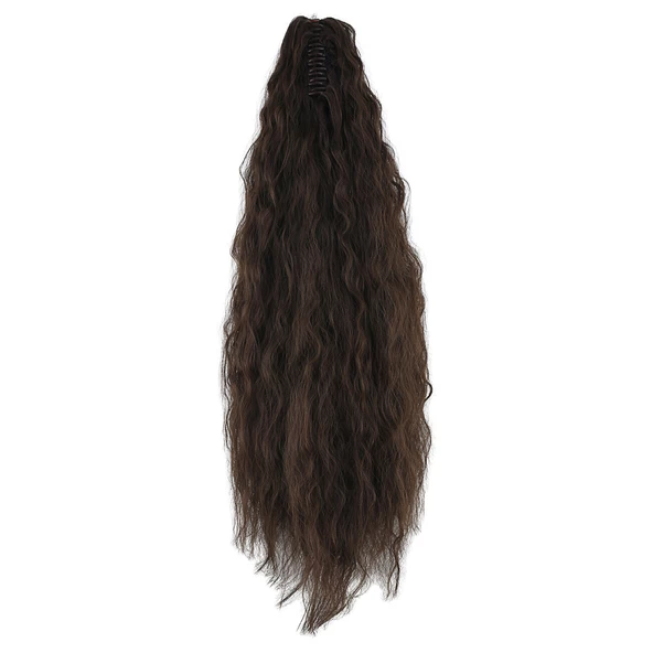 Tokalı Kabarık Dalgalı At Kuyruğu - Açık Kahve - Resim 2