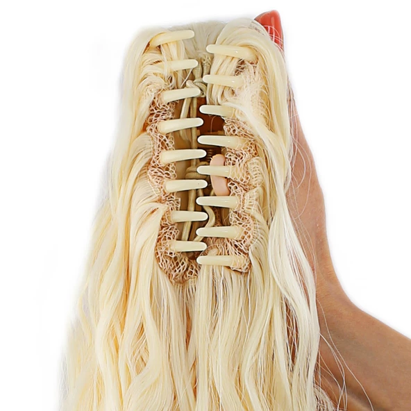 Tokalı Kabarık Dalgalı At Kuyruğu - Açık Platin - Resim 4