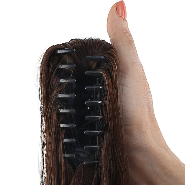 Tokalı Dalgalı At Kuyruğu - Kahve Karamel - Resim 4