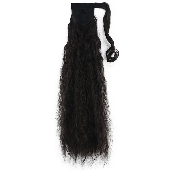 Bağlamalı Kabarık Dalgalı At Kuyruğu - Kahverengi - Resim 3