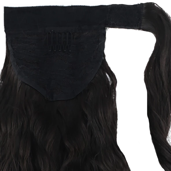 Bağlamalı Kabarık Dalgalı At Kuyruğu - Kahverengi - Resim 4