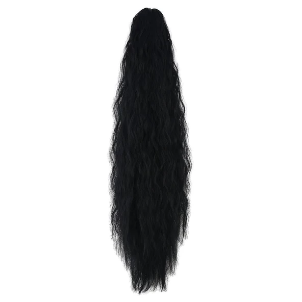 Tokalı Kabarık Dalgalı At Kuyruğu - Siyah - Resim 2