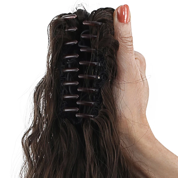 Tokalı Kabarık Dalgalı At Kuyruğu - Açık Kahve ürün görseli