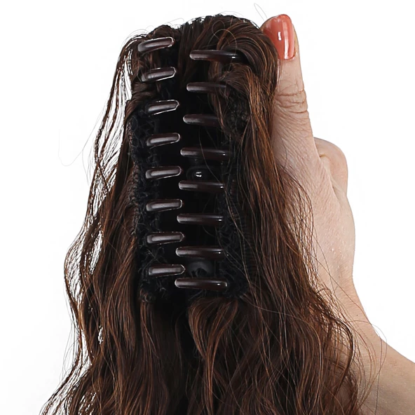 Tokalı Kabarık Dalgalı At Kuyruğu - Kahve Karamel - Resim 4