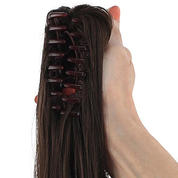 Tokalı Dalgalı At Kuyruğu - Açık Kahve - Resim 4