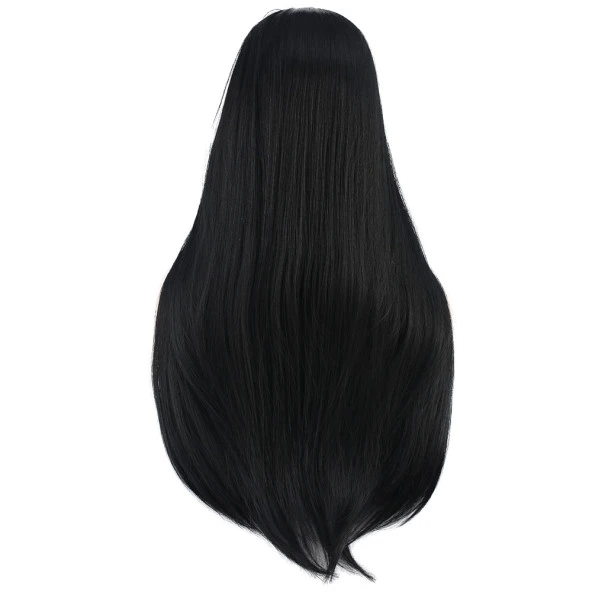Düz Perçemli Uzun Fiber Sentetik Peruk - Siyah - Resim 4