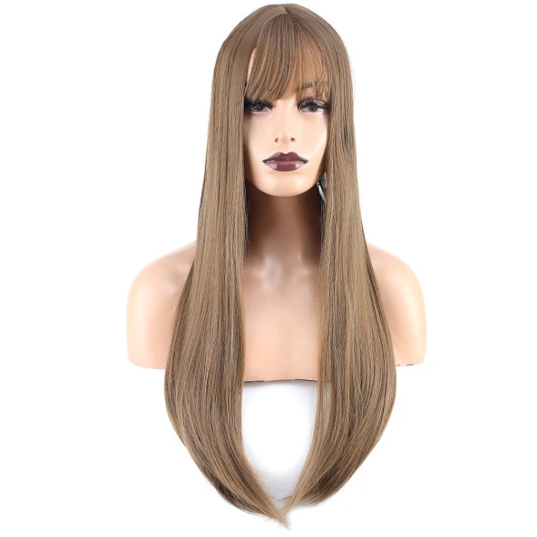 Düz Perçemli Uzun Fiber Sentetik Peruk - Bebek Kumralı - Resim 4