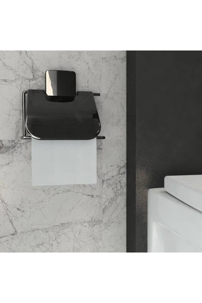 Decorev DC-5055 Dekoratif Tuvalet Kağıtlığı Siyah Metal Yapışkanlı - 2