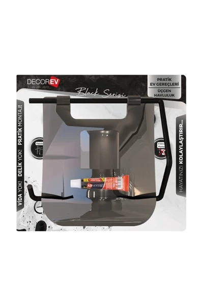 Decorev DC-5055 Dekoratif Tuvalet Kağıtlığı Siyah Metal Yapışkanlı - 3