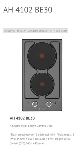 EMİNÇELİK EC-AH 4102 BE30 SİYAH EMAYE ANKASTRE GÖMMELİ DOMİNO ELEKTRİKLİ OCAK SANCAK ALİMER - 4