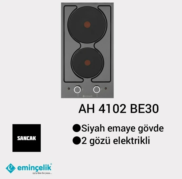 EMİNÇELİK EC-AH 4102 BE30 ANKASTRE GÖMMELİ 2 GÖZÜ ELEKTRİKLİ SİYAH EMAYE OCAK SANCAK ALİMER - 5