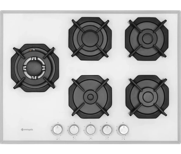 Emnçelik EC-AH 2250 SBW WG70 Ankastre Gömmeli 70cm 5 Gözlü Wok'lu Beyaz Cam Ocak - 3