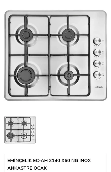 Eminçelik EC-AH 3140 X60 Ankastre Gömmeli Paslanmaz Inox Ocak SANCAK ALİMER - 3