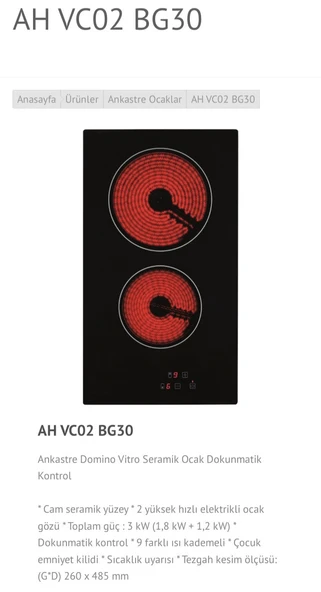 EMİNÇELİK EC-AH VC02 BG30 2 Gözü Elektrikli Vitro Seramik Siyah Cam Domino Ankastre Gömmeli Ocak SANCAK ALİMER - 3