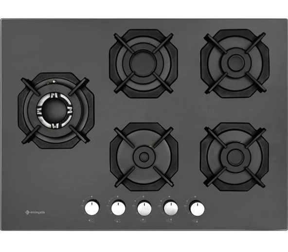 Emnçelik EC-AH 2250 SBW BG 70 Ankastre Gömmeli 70 cm 5 Gözlü Wok'lu Siyah Cam Ocak