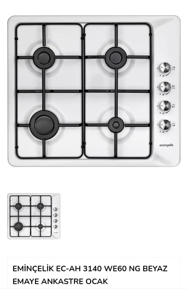 EMİNÇELİK EC-AH 3140 WE60 Ankastre Gömmeli Beyaz Emaye Ocak SANCAK ALİMER - Resim 2