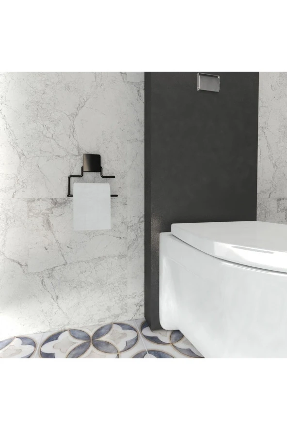 Decorev DC-5056 Dekoratif Siyah Tuvalet Kağıtlık Kapaksız Modern Banyo Aksesuarı Yapışkanlı Siyah