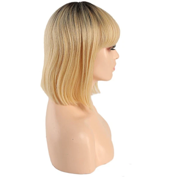 Kahve Platin Ombreli Gerçek Perçemli Peruk - Resim 2