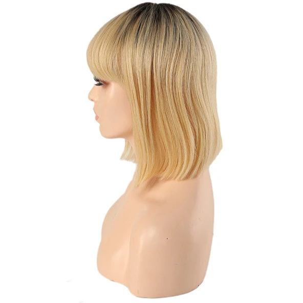 Kahve Platin Ombreli Gerçek Perçemli Peruk - Resim 3