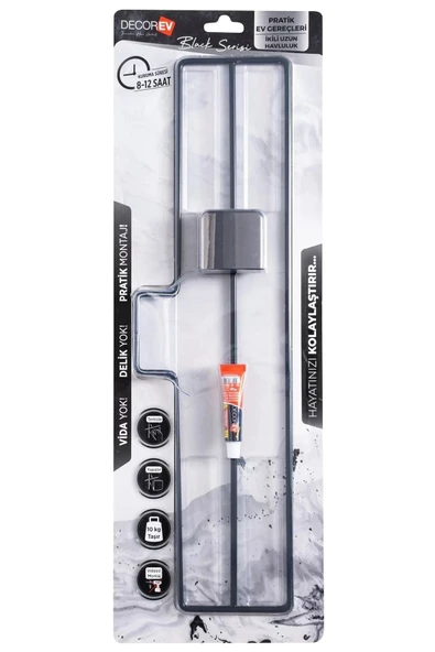 Decorev DC-5061 Dekoratif Siyah Uzun Havluluk Yapıştırmalı Banyo Mutfak Siyah Pratik Vidasız Montaj - 3