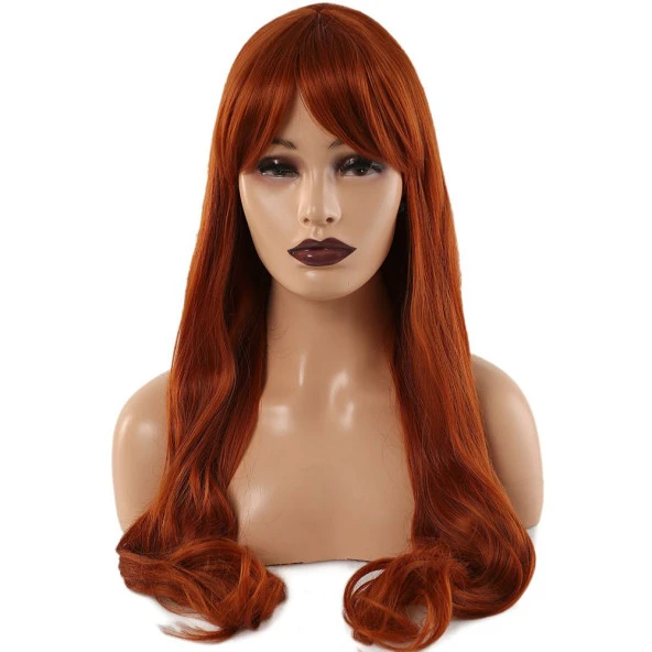 Kahküllü Uzun Dalgalı Fiber Sentetik Peruk - Bakır ürün görseli