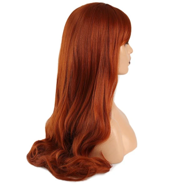 Kahküllü Uzun Dalgalı Fiber Sentetik Peruk - Bakır - Resim 2