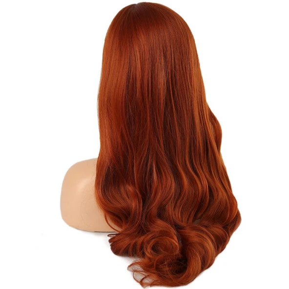 Kahküllü Uzun Dalgalı Fiber Sentetik Peruk - Bakır - Resim 4