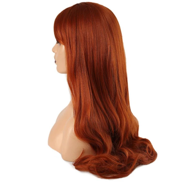 Kahküllü Uzun Dalgalı Fiber Sentetik Peruk - Bakır - Resim 3