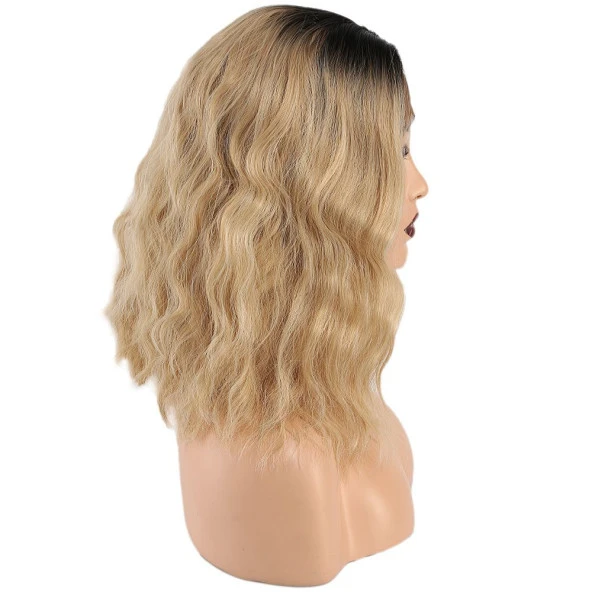 Fiber Sentetik Dalgalı Kısa Tül Peruk - Siyah Balköpüğü Ombreli ürün görseli