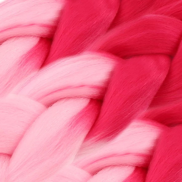 Afrika Örgülük Sentetik Ombreli Saç 100 Gr.- Koyu Pembe / Açık Pembe - Resim 2