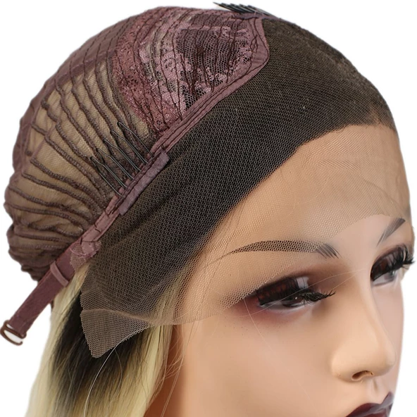 Fiber Sentetik Düz Uzun Tül Peruk - Siyah Platin Uzun Ombreli ürün görseli