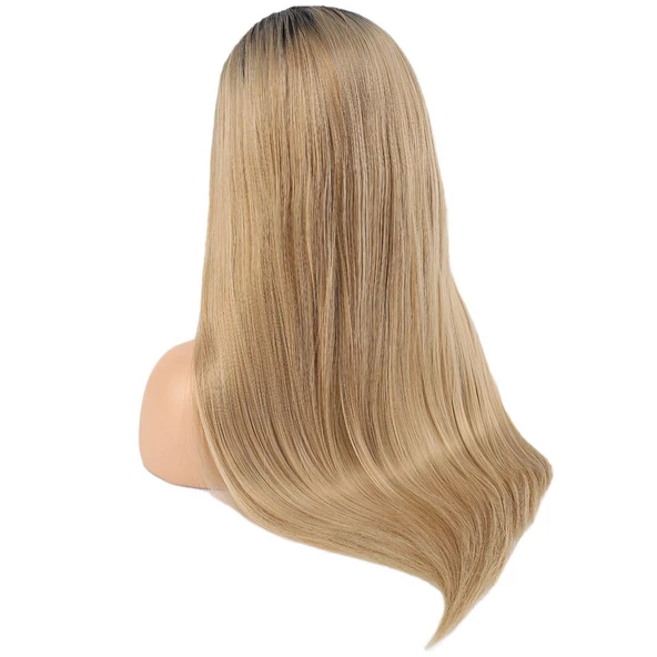 Fiber Sentetik Düz Uzun Tül Peruk - Siyah Balköpüğü Ombreli - Resim 3