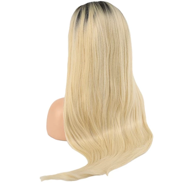 Fiber Sentetik Düz Uzun Tül Peruk - Siyah Platin Uzun Ombreli - Resim 2