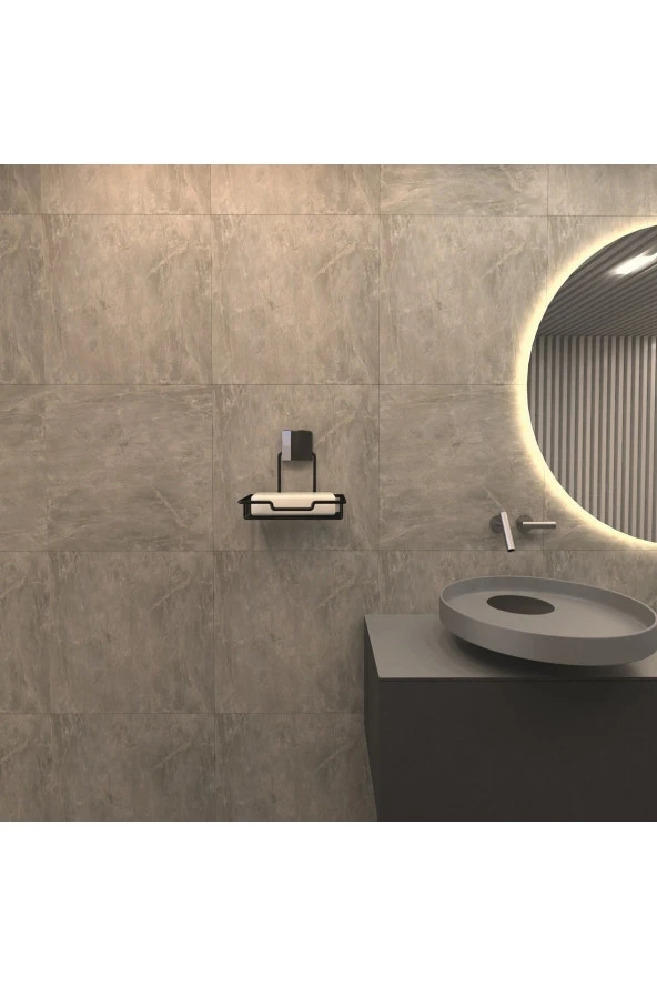 Decorev DC-5116 Dekoratif Sabunluk Yapıştırmalı Banyo Mutfak Sabunluk Siyah Vidasız Pratik Montaj