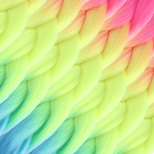 Afrika Örgülük Ombreli Sentetik Saç 100 Gr. - Fuşya / Neon Sarı / Açık Mavi - Resim 2