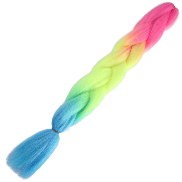Afrika Örgülük Ombreli Sentetik Saç 100 Gr. - Fuşya / Neon Sarı / Açık Mavi ürün görseli