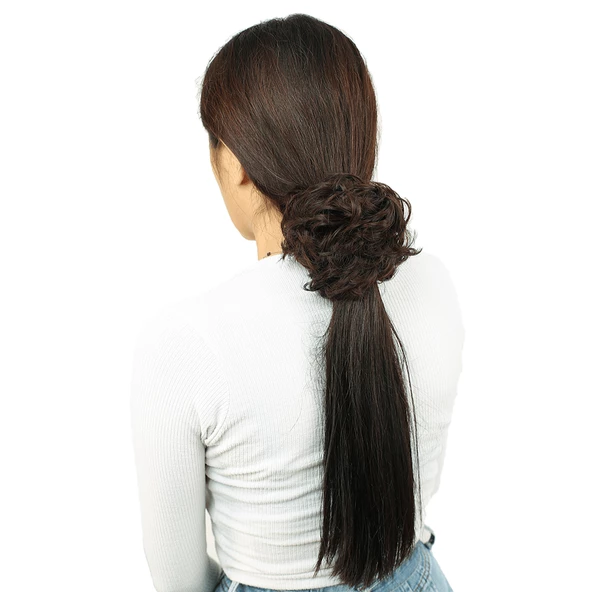 Yoğun Saçlı Lastikli Topuz Toka - Koyu Kahve ürün görseli